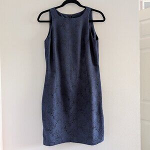 Navy blue floral print sheath dress